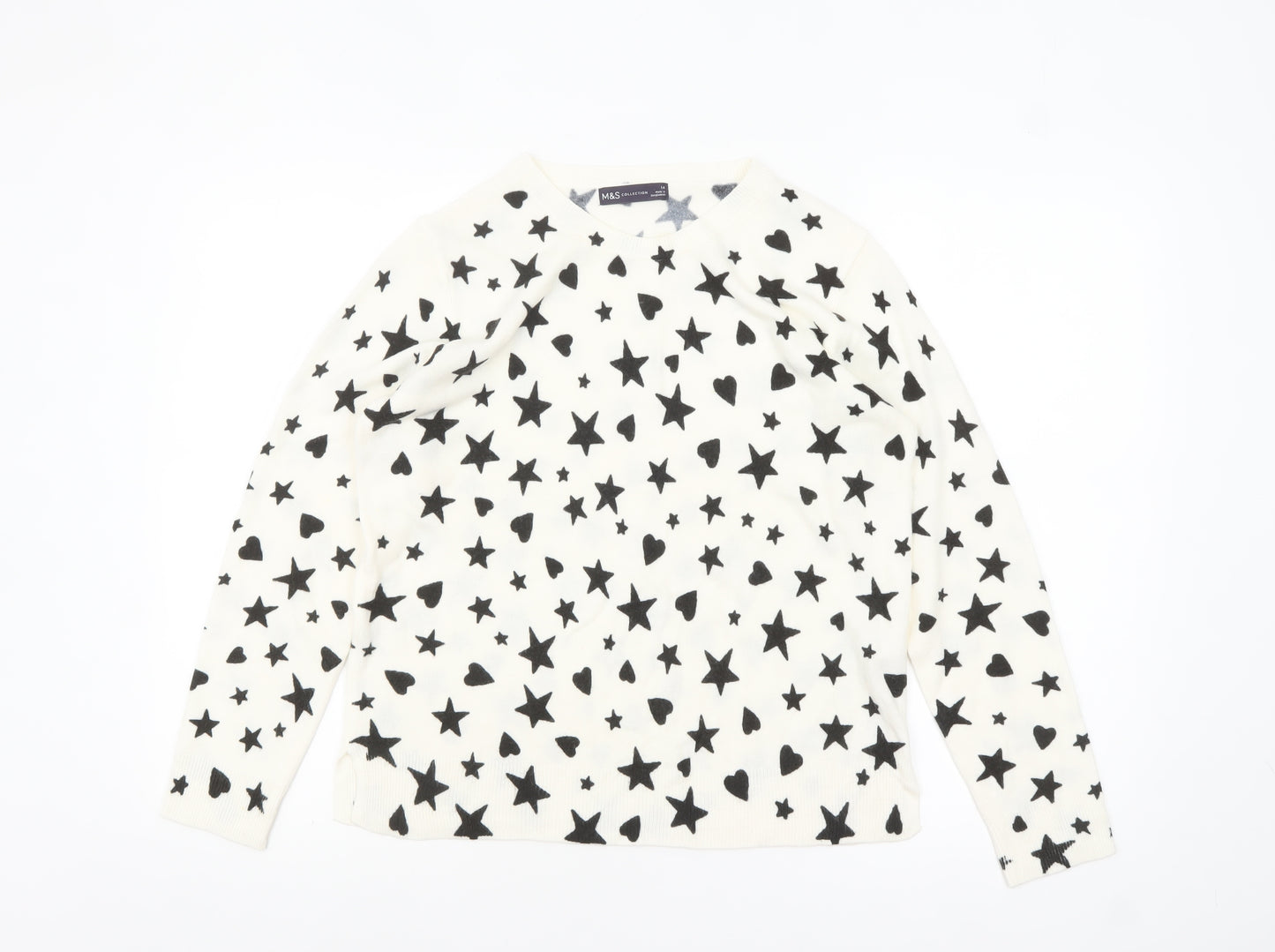 Marks and Spencer Women White Star Heart Knit Jumper Size 14