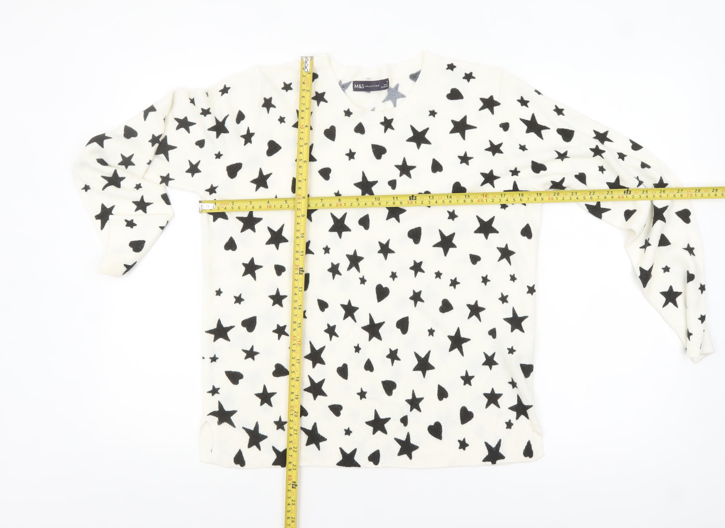 Marks and Spencer Women White Star Heart Knit Jumper Size 14