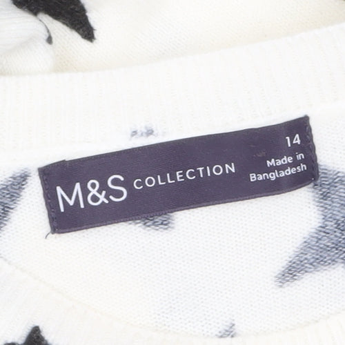 Marks and Spencer Women White Star Heart Knit Jumper Size 14