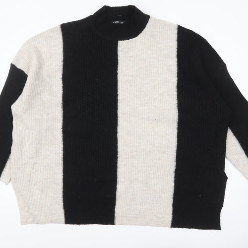 Yours Womens Plus Black Beige Striped Mock Neck Pullover Jumper UK 22