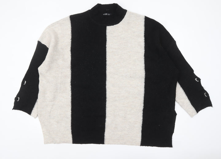 Yours Womens Plus Black Beige Striped Mock Neck Pullover Jumper UK 22