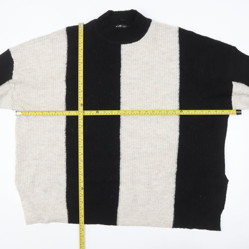 Yours Womens Plus Black Beige Striped Mock Neck Pullover Jumper UK 22