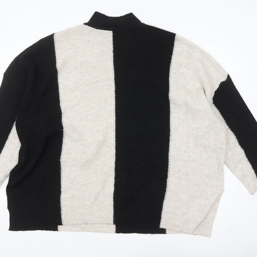 Yours Womens Plus Black Beige Striped Mock Neck Pullover Jumper UK 22