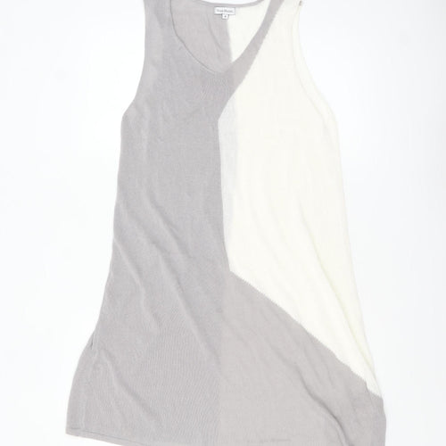 Nina Murati Women’s Grey Ivory Knit Sleeveless Shift Dress M