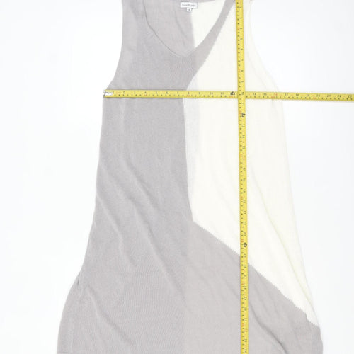 Nina Murati Women’s Grey Ivory Knit Sleeveless Shift Dress M