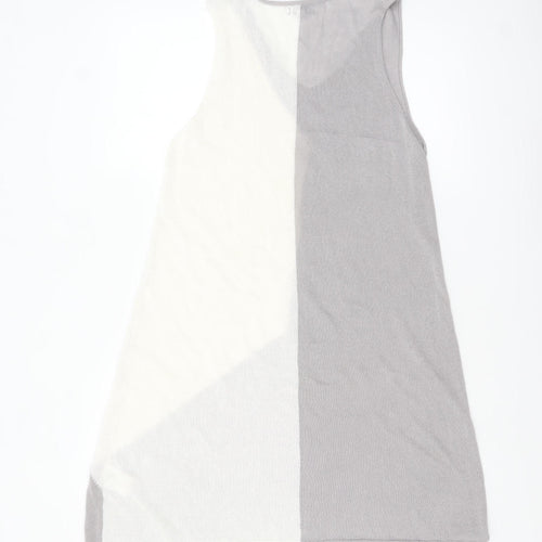 Nina Murati Women’s Grey Ivory Knit Sleeveless Shift Dress M