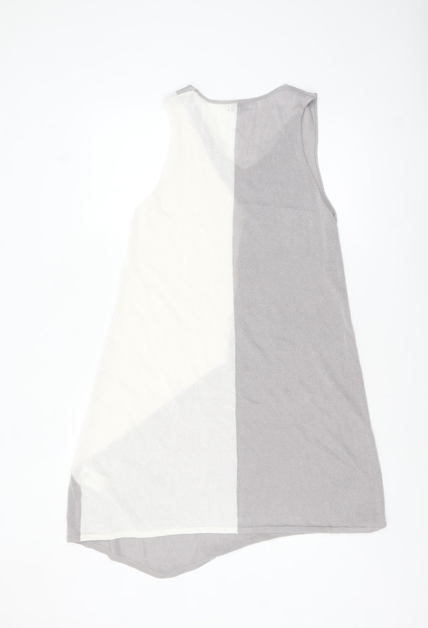 Nina Murati Women’s Grey Ivory Knit Sleeveless Shift Dress M
