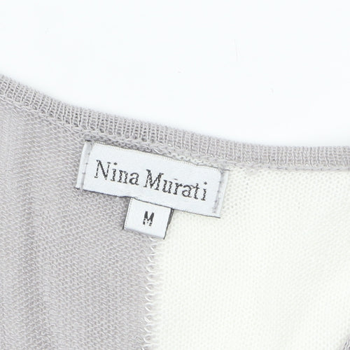 Nina Murati Women’s Grey Ivory Knit Sleeveless Shift Dress M