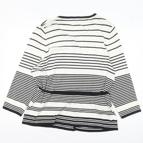 CC Women White Black Striped Cardigan XL Round Neck Long Sleeve
