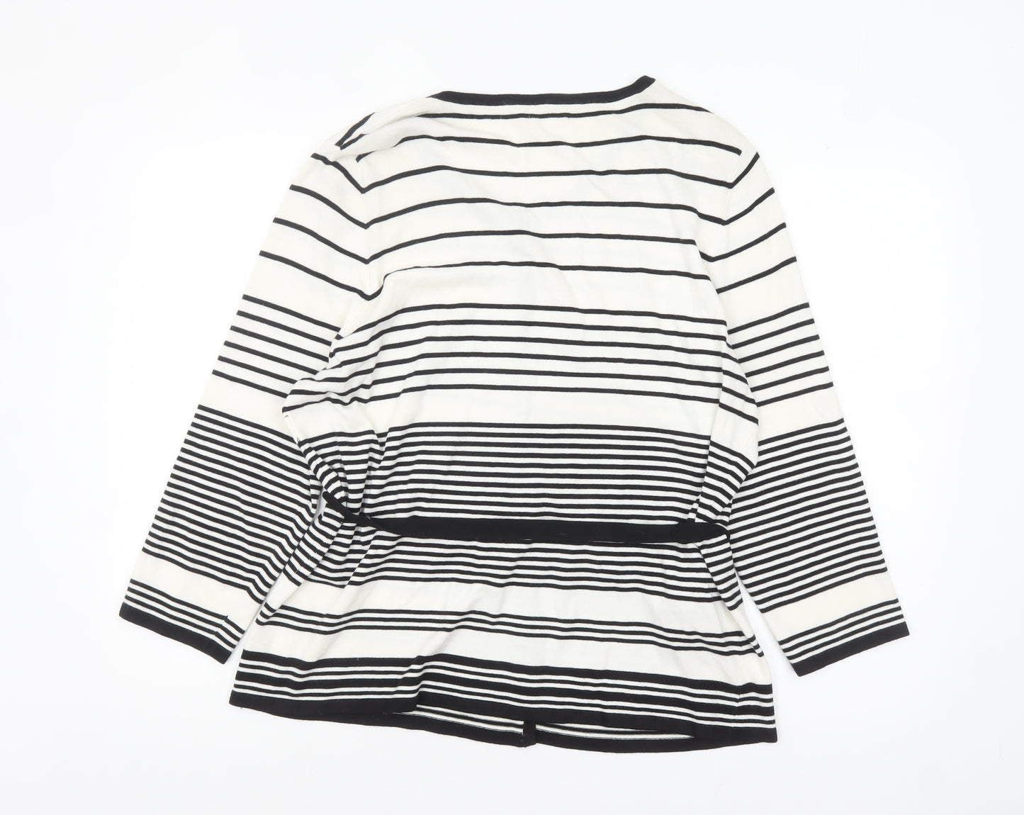 CC Women White Black Striped Cardigan XL Round Neck Long Sleeve