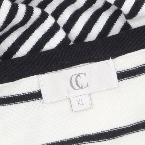 CC Women White Black Striped Cardigan XL Round Neck Long Sleeve