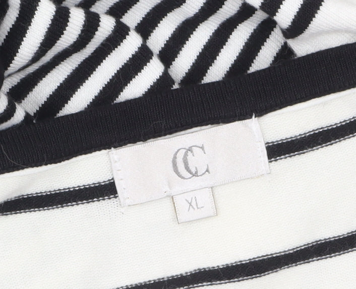 CC Women White Black Striped Cardigan XL Round Neck Long Sleeve