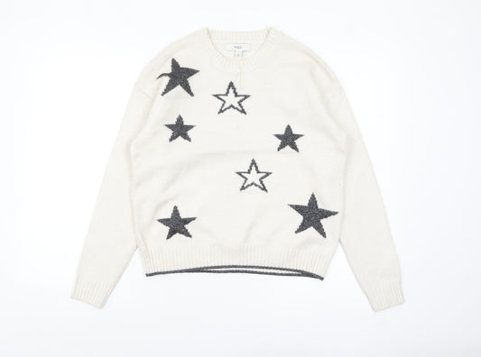 Marks and Spencer Womens Ivory Star Knit Pullover Jumper Size S