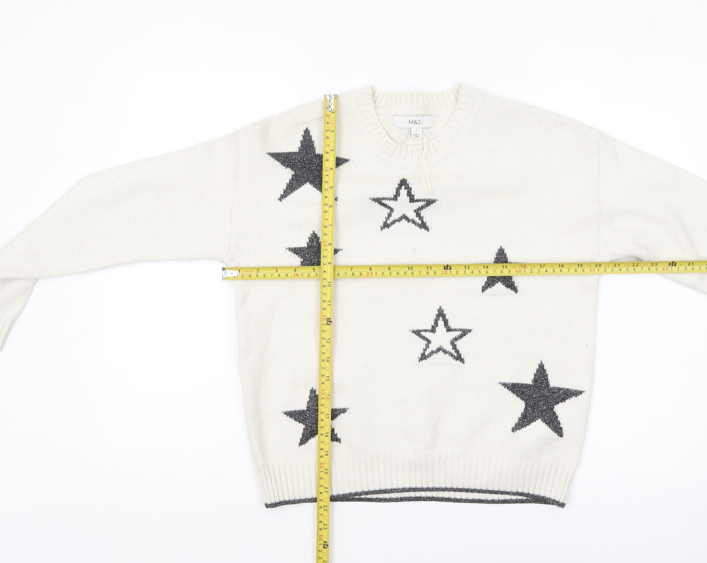Marks and Spencer Womens Ivory Star Knit Pullover Jumper Size S