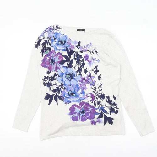 M&Co Women Grey Floral Long Sleeve Pullover Jumper Size 10