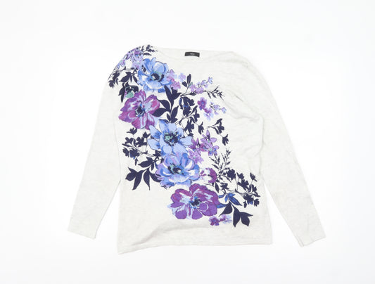 M&Co Women Grey Floral Long Sleeve Pullover Jumper Size 10