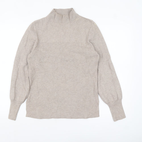 Marks and Spencer Women Beige Mock Neck Long Sleeve Jumper Size S