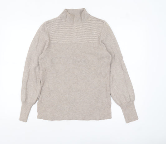 Marks and Spencer Women Beige Mock Neck Long Sleeve Jumper Size S