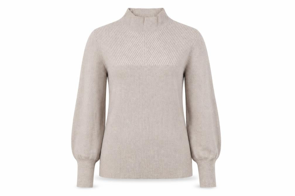 Marks and Spencer Women Beige Mock Neck Long Sleeve Jumper Size S