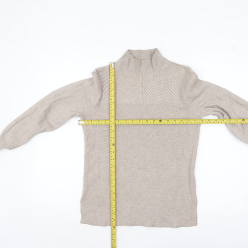 Marks and Spencer Women Beige Mock Neck Long Sleeve Jumper Size S