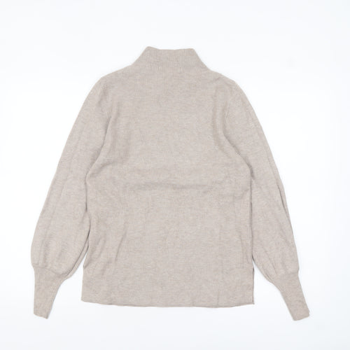 Marks and Spencer Women Beige Mock Neck Long Sleeve Jumper Size S
