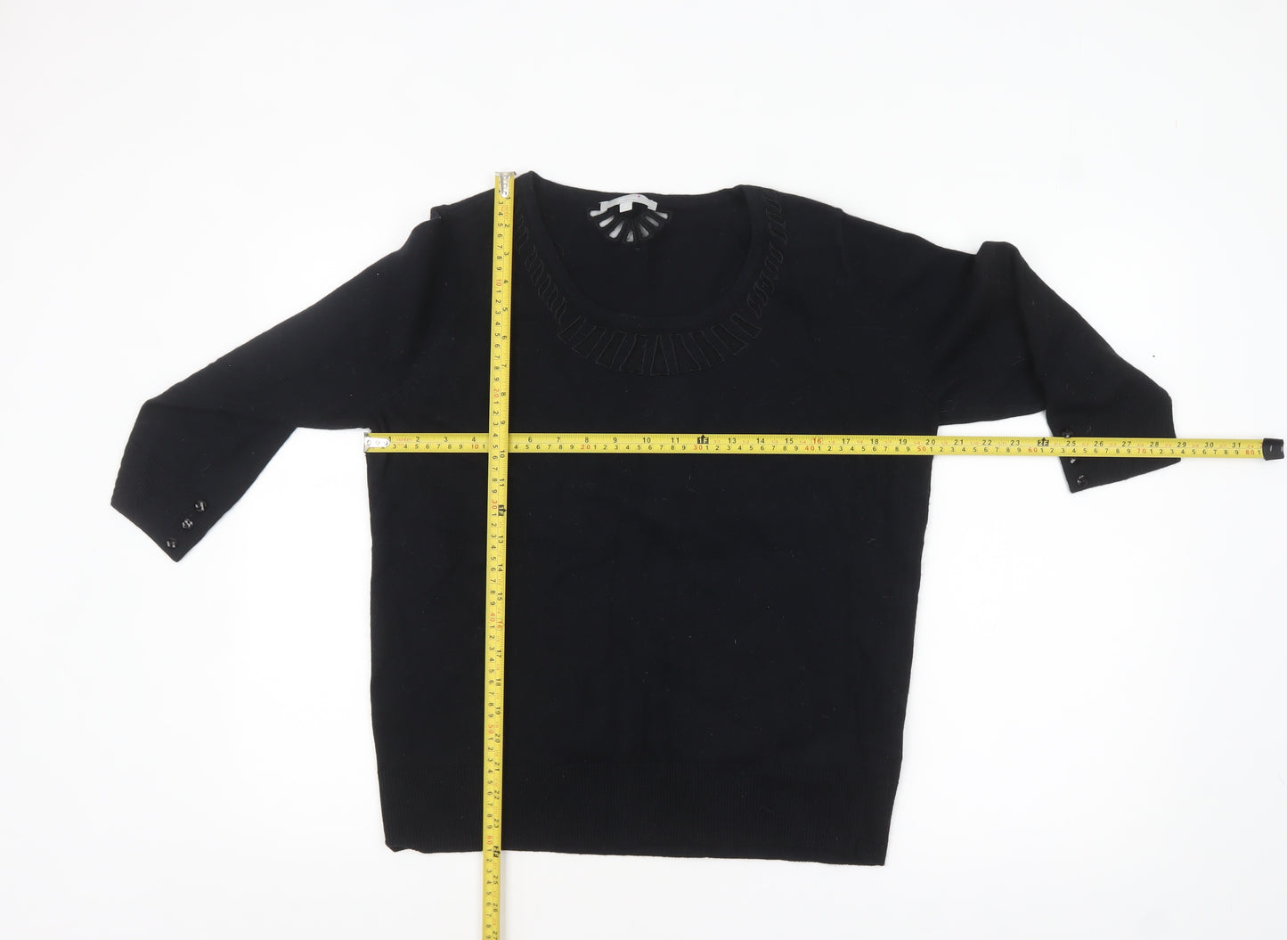 Marks and Spencer Per Una Women's Black Size 18 Scoop Neck 3/4 Sleeve Jumper