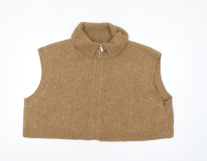 Native Youth Women’s Beige 6XL Chunky Knit Sleeveless Zip Vest