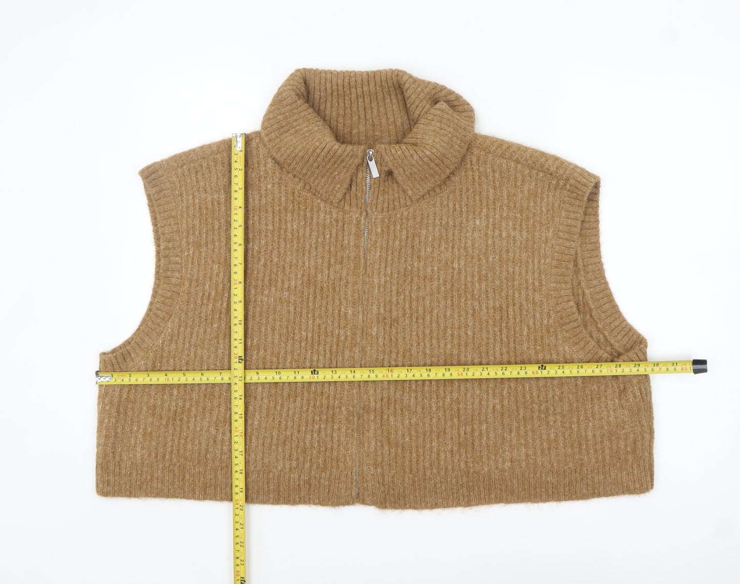 Native Youth Women’s Beige 6XL Chunky Knit Sleeveless Zip Vest