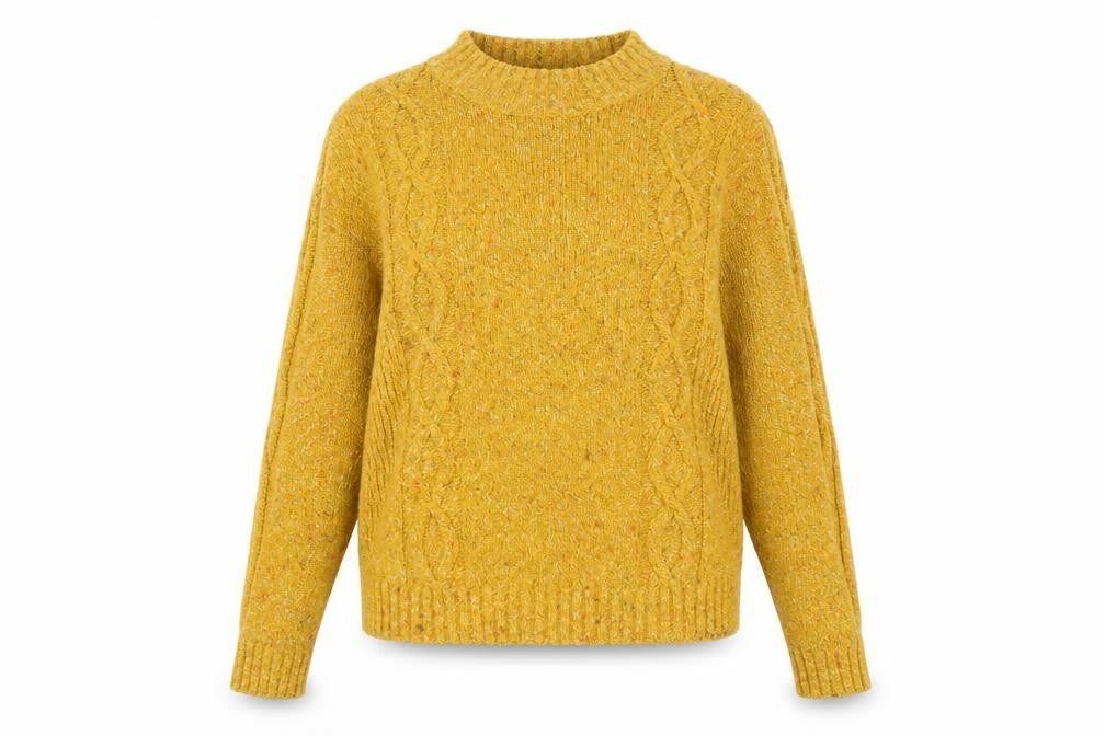 Front view of Bonmarché Women's Yellow Cable Knit jumper, size 12