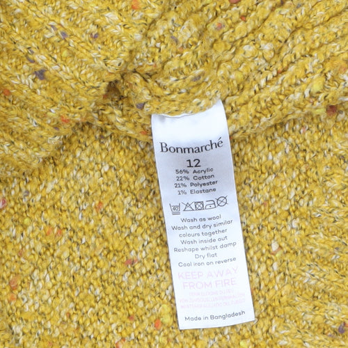 Bonmarché Women's Yellow Cable Knit Pullover Jumper Size 12