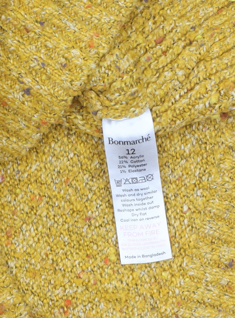 Bonmarché Women's Yellow Cable Knit Pullover Jumper Size 12