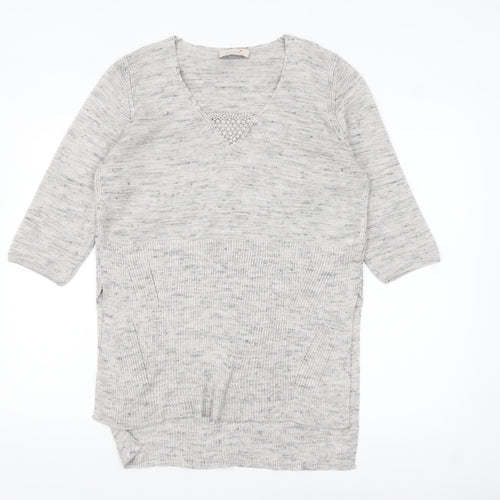 Marks and Spencer Women’s Grey Knit V-Neck Tunic Jumper Size 14