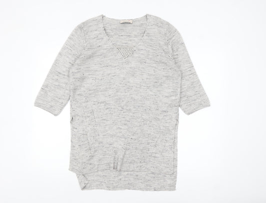 Marks and Spencer Women’s Grey Knit V-Neck Tunic Jumper Size 14