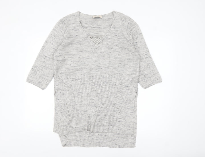 Marks and Spencer Women’s Grey Knit V-Neck Tunic Jumper Size 14