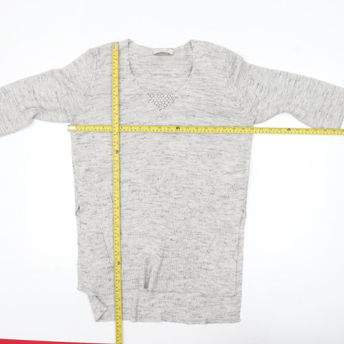 Marks and Spencer Women’s Grey Knit V-Neck Tunic Jumper Size 14