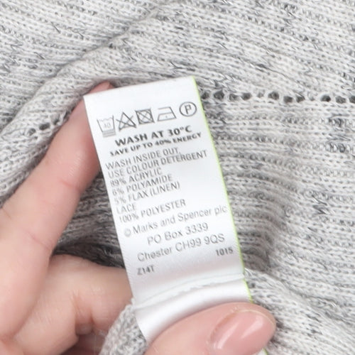 Marks and Spencer Women’s Grey Knit V-Neck Tunic Jumper Size 14