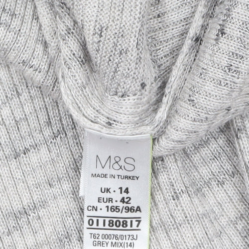 Marks and Spencer Women’s Grey Knit V-Neck Tunic Jumper Size 14