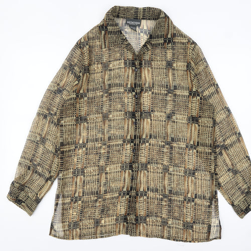 Notations Women's Beige Geometric Blouse M Lightweight Button-Up