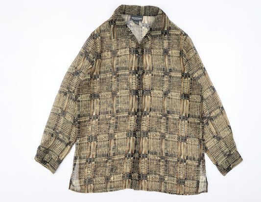 Notations Women's Beige Geometric Blouse M Lightweight Button-Up