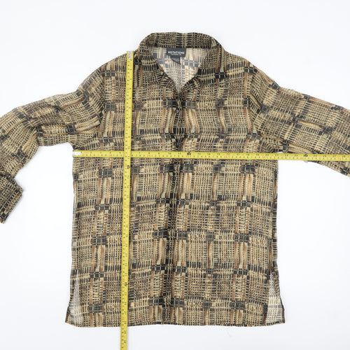 Notations Women's Beige Geometric Blouse M Lightweight Button-Up