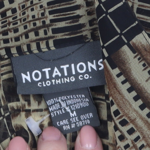 Notations Women's Beige Geometric Blouse M Lightweight Button-Up
