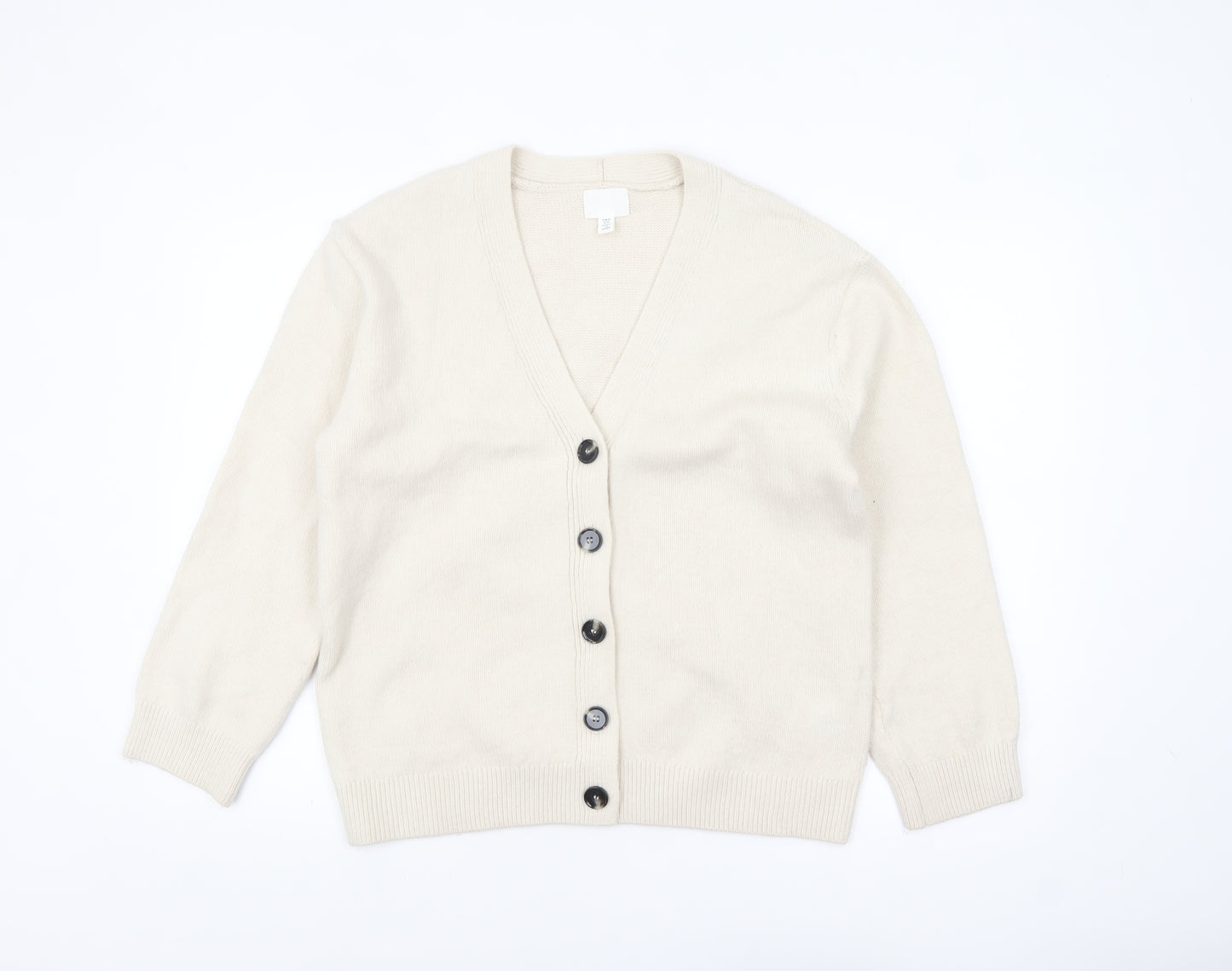 H&M Women's Ivory V-Neck Button Cardigan XS Wool Blend