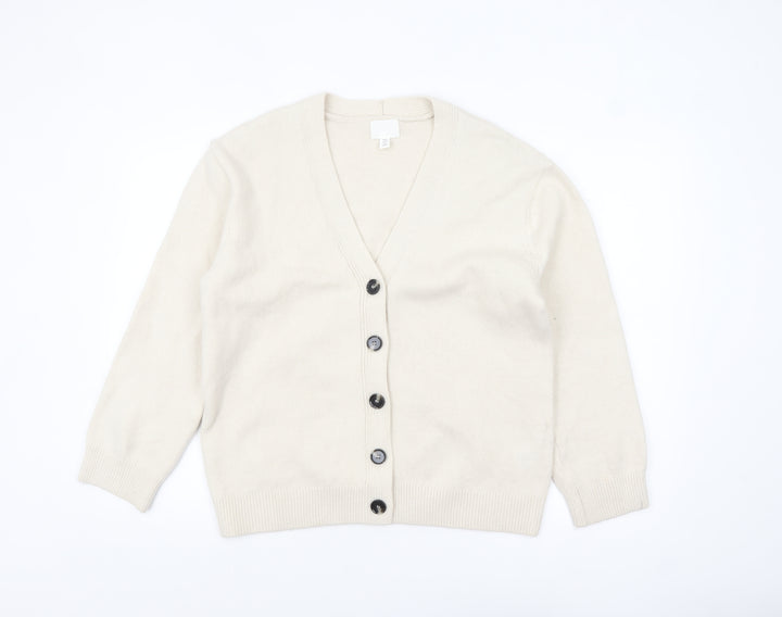 H&M Women's Ivory V-Neck Button Cardigan XS Wool Blend