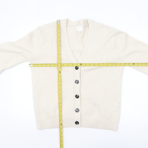 H&M Women's Ivory V-Neck Button Cardigan XS Wool Blend