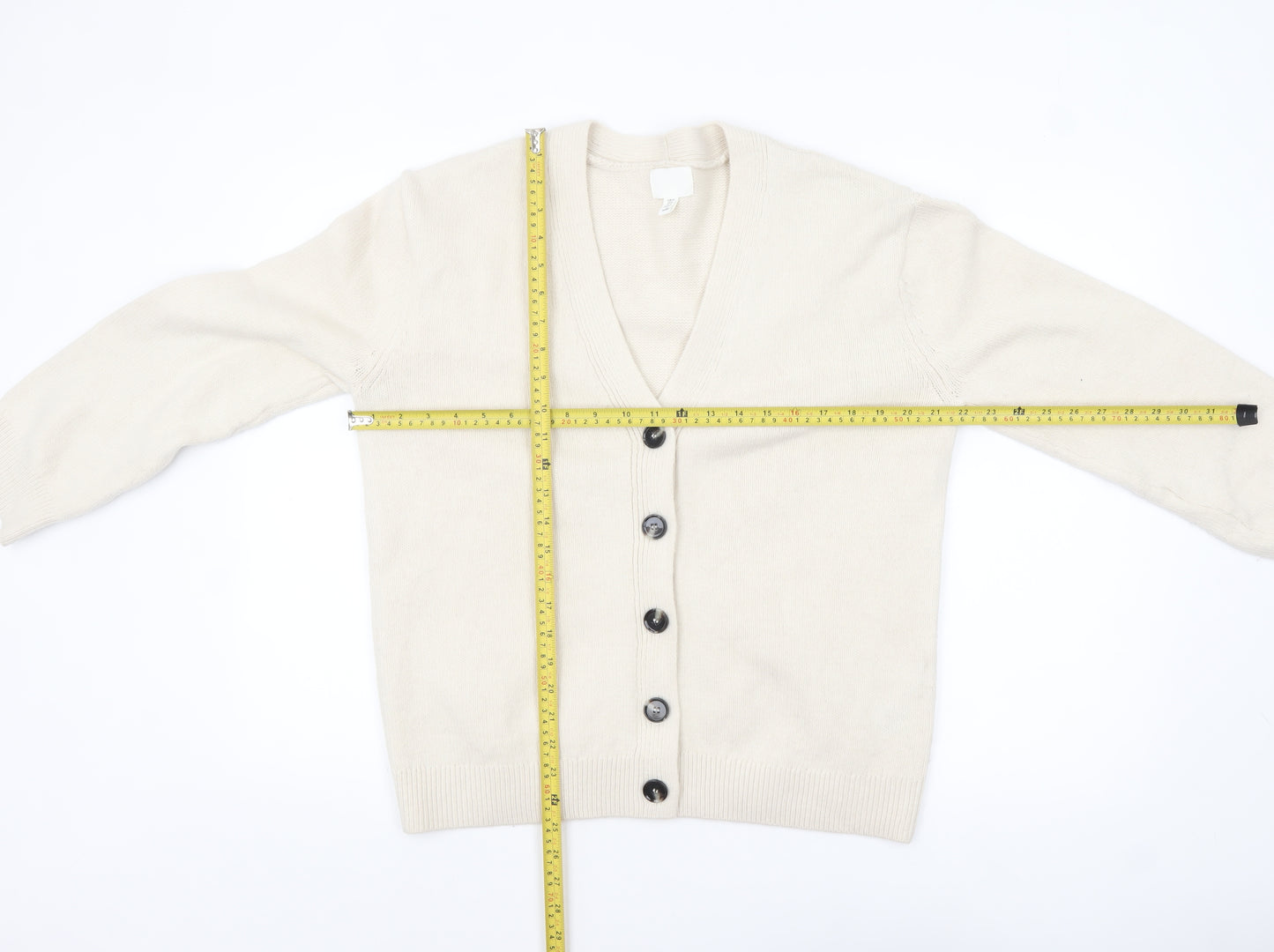 H&M Women's Ivory V-Neck Button Cardigan XS Wool Blend