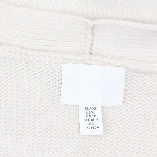 H&M Women's Ivory V-Neck Button Cardigan XS Wool Blend