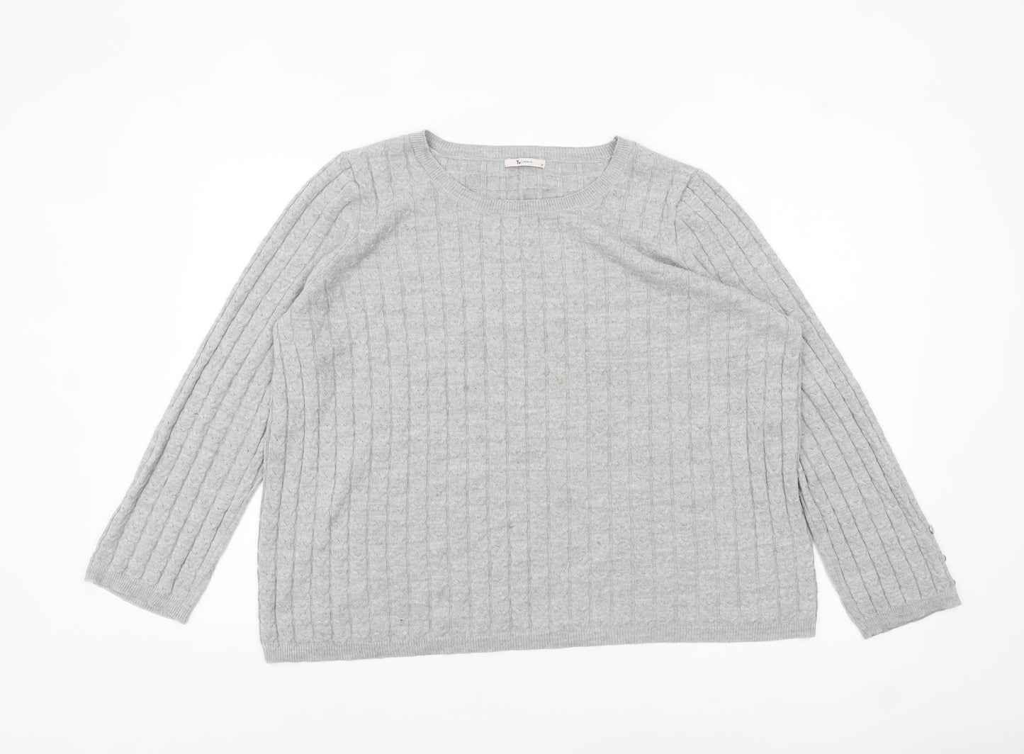 Tu Women’s Grey Cable-Knit Jumper Size 14 Long Sleeve Pullover