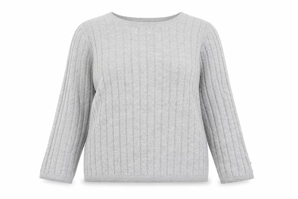 Front view of Tu Women’s Grey Cable-Knit Jumper, size UK 14, Long Sleeve Pullover
