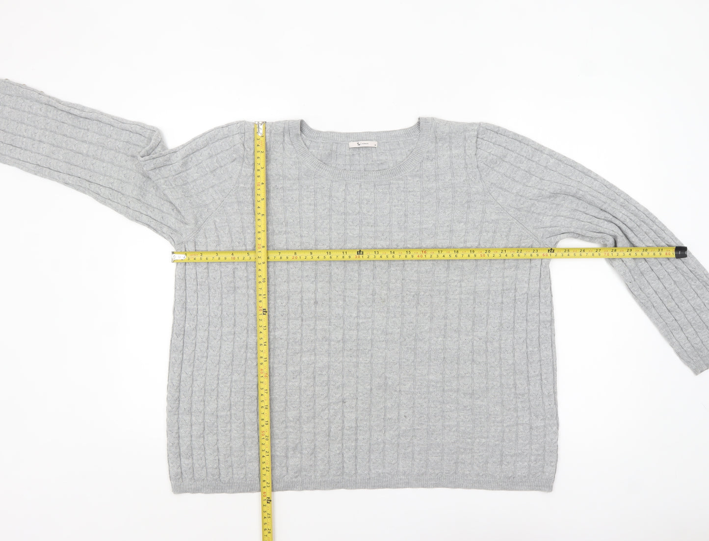 Tu Women’s Grey Cable-Knit Jumper Size 14 Long Sleeve Pullover