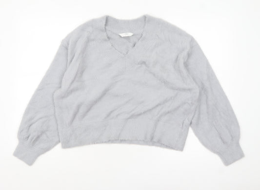 Marks and Spencer Womens Grey V-Neck Relaxed Fit Jumper L